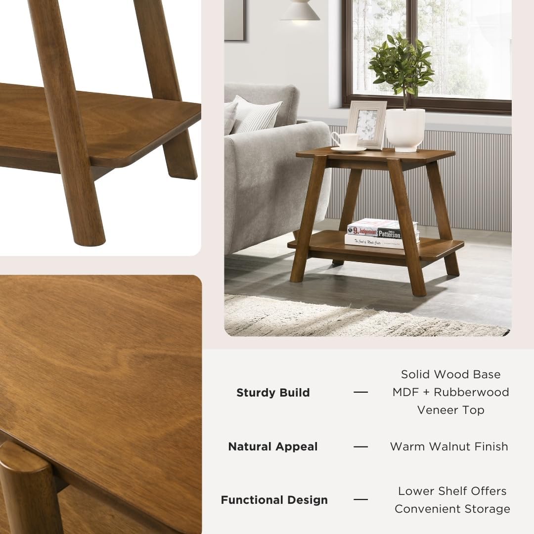 Roundhill Furniture Metz 3-Piece Coffee Table Set, Coffee Table and Two End Tables, Walnut Finish