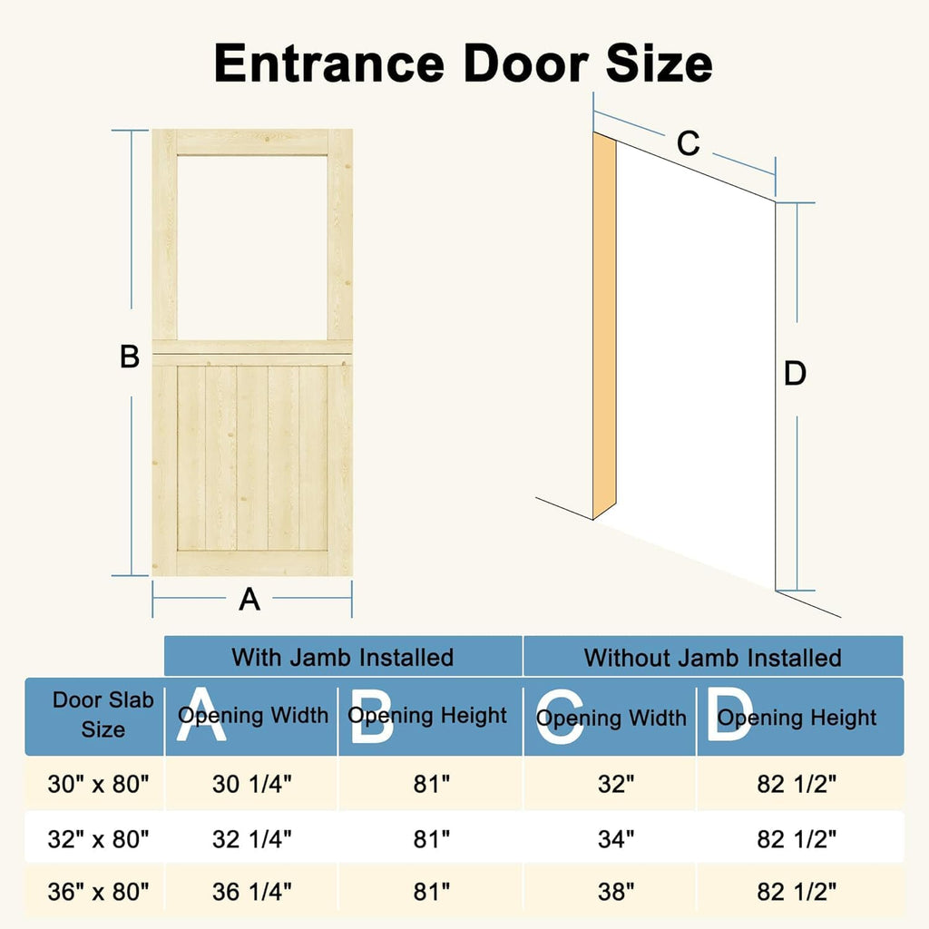 30' x 80' Dutch Door with Threshold, 1.75' Pine with 1-Lite Glass Split Half Door for Exterior Front Entry, Patio Doorway & Interior Pantry/Back w/1 Door Slab+1 Sill+4 Hinges+1 Latch