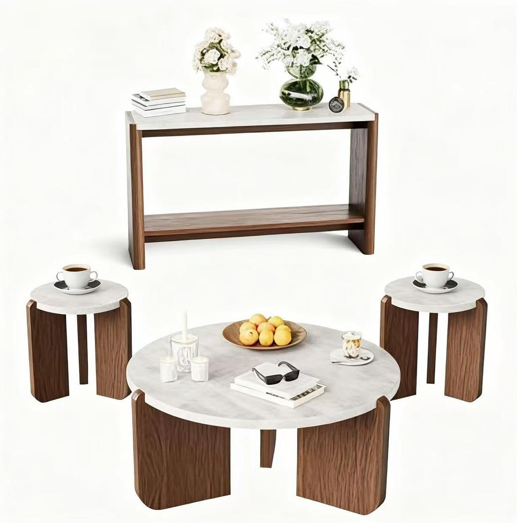 HOMPUS 4-Piece Farmhouse Table Set Includes: 31.5' Coffee Table, Two 17.7' Side Tables & 43.3' Entryway Console Table, Modern Living Room Table Sets for Hallway, Office, Bedroom, Home