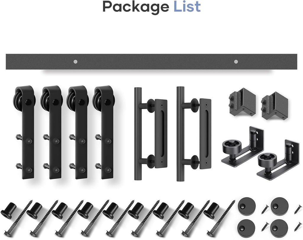 EaseLife 12 FT Double Sliding Barn Door Track and Handle Hardware Kit,Basic J Pulley,Slide Smoothly Quietly,Easy Install (12FT Track Kit for 33'~36' Wide Double Door)