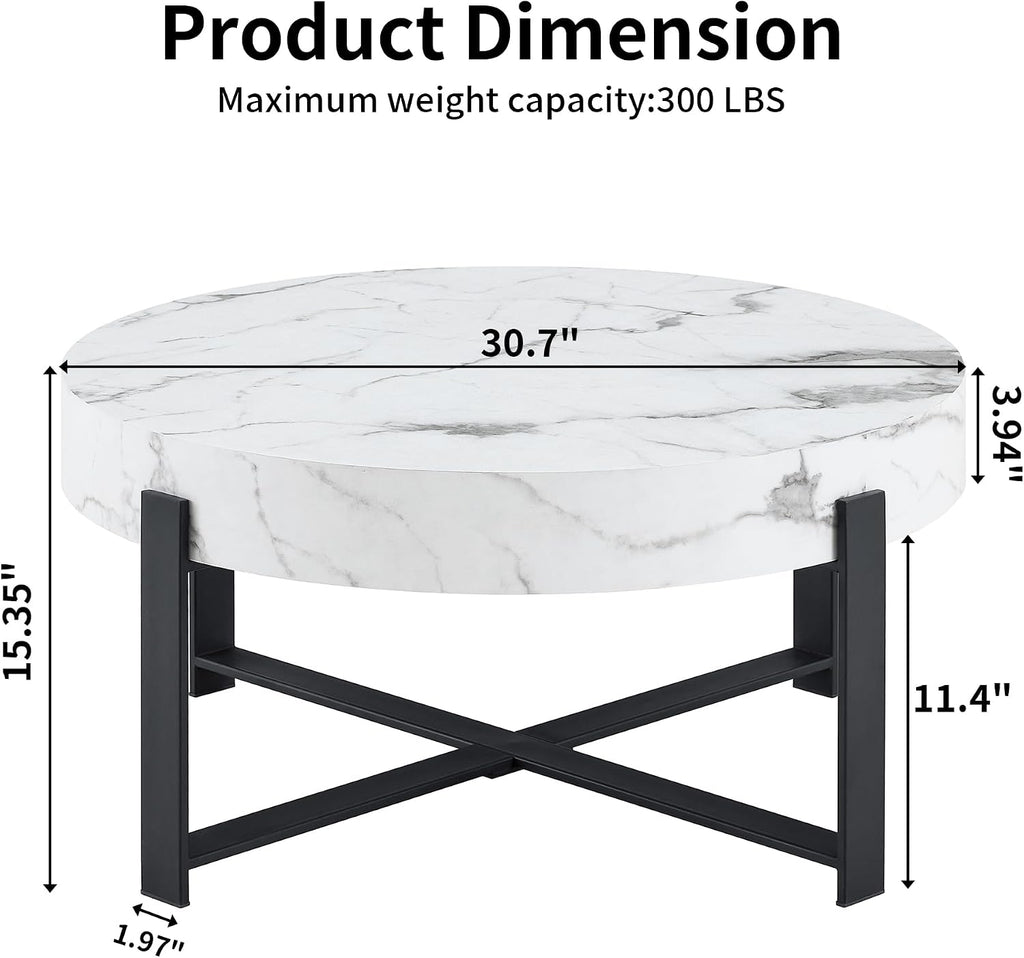 Marble Round Coffee Table Modern Coffee Tables for Living Room Travertine Stone Coffee Table with Storage for Apartment Office Small Space