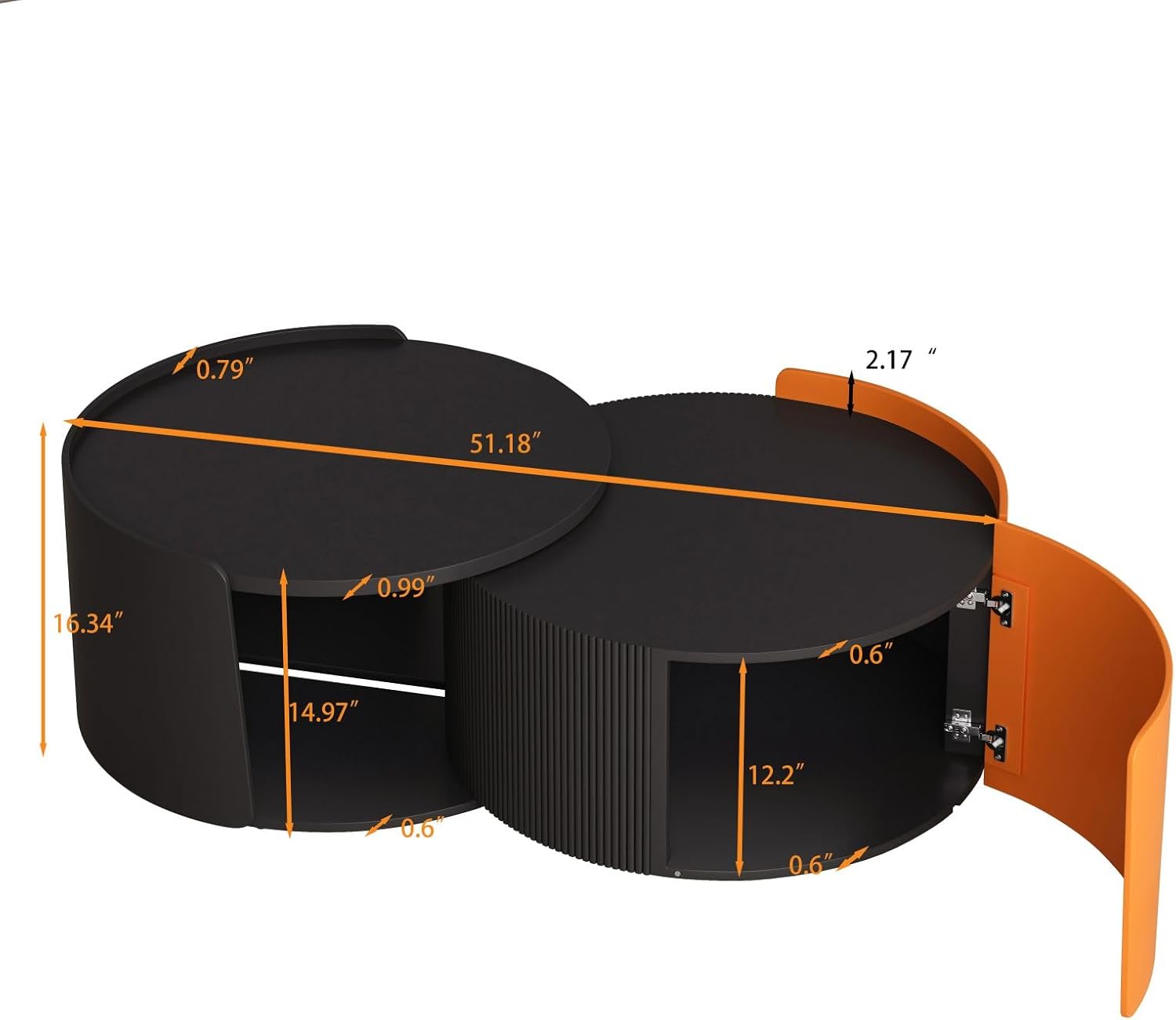 KEVINSPACE Round Coffee Table Mid Century Modern Coffee Table Pull Out Design Farmhouse Coffee Table with Storage Cocktail Table for Living Room Patio Office Abstract End Tables Black