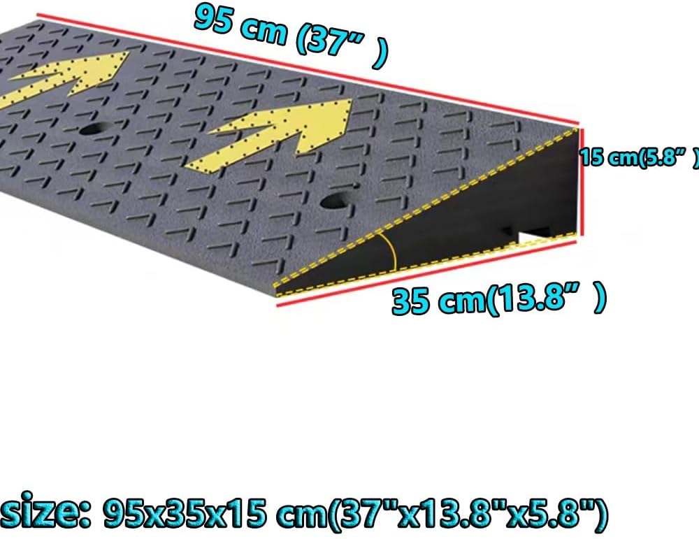 Heavy Duty Cars Curb Ramps, 2' 5' 7' Rise Wheelchair Ramp, Portable Rubber Driveway Ramps Threshold Ramp for Doorway Sidewalk Garage Warehouse(95x35x15 cm(37'x13.8'x5.8'))