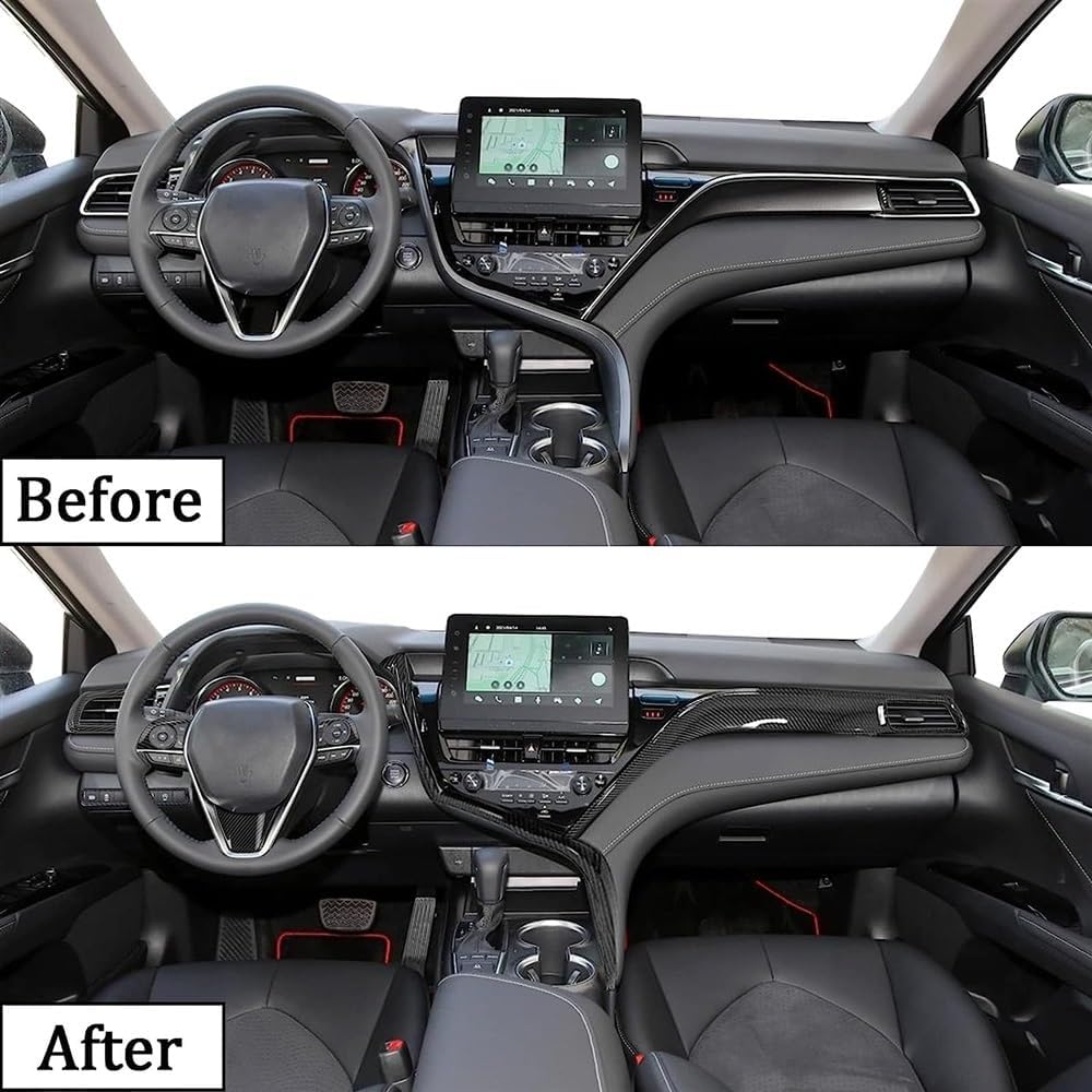 For Toyota Camry LE SE XLE XSE 2021- 2024 Models Carbon Fiber Black plastics ABS Full Set of Car Interiors Instrument Panel Center Console Trim Air Outlet Steering Wheel Cover Car Accessories 9pcs