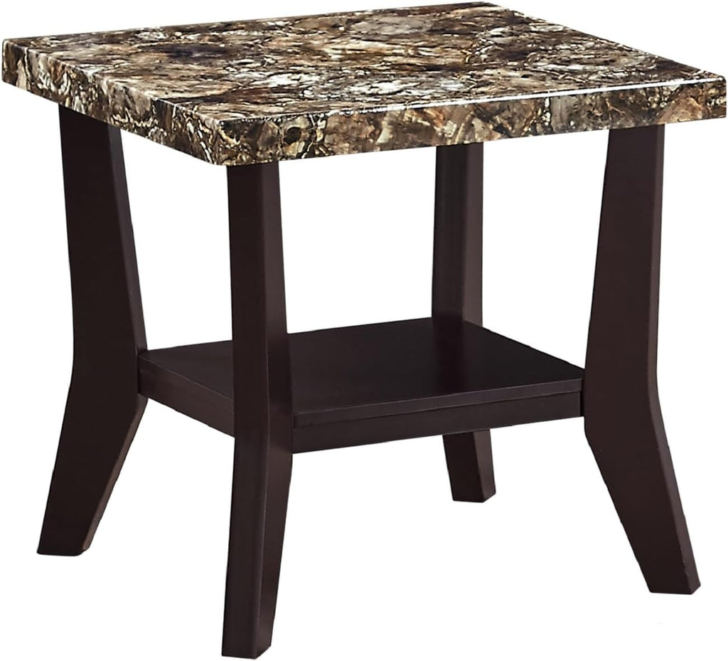 Faux Marble Coffee Table 3-Piece Set Rectangular Coffee Table with Two Matching End Tables MDF Wooden Base Built-in Storage Shelves Contemporary Brown for Living Room