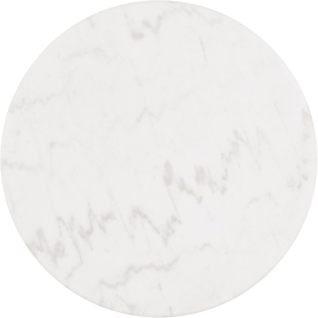 Furniture of America Beryl Modern Round White Genuine Marble Top End Table with Fluted Pedestal Base and Gold Stainless Steel Accent, Low Profile Table for Living Room, Home Office, Black