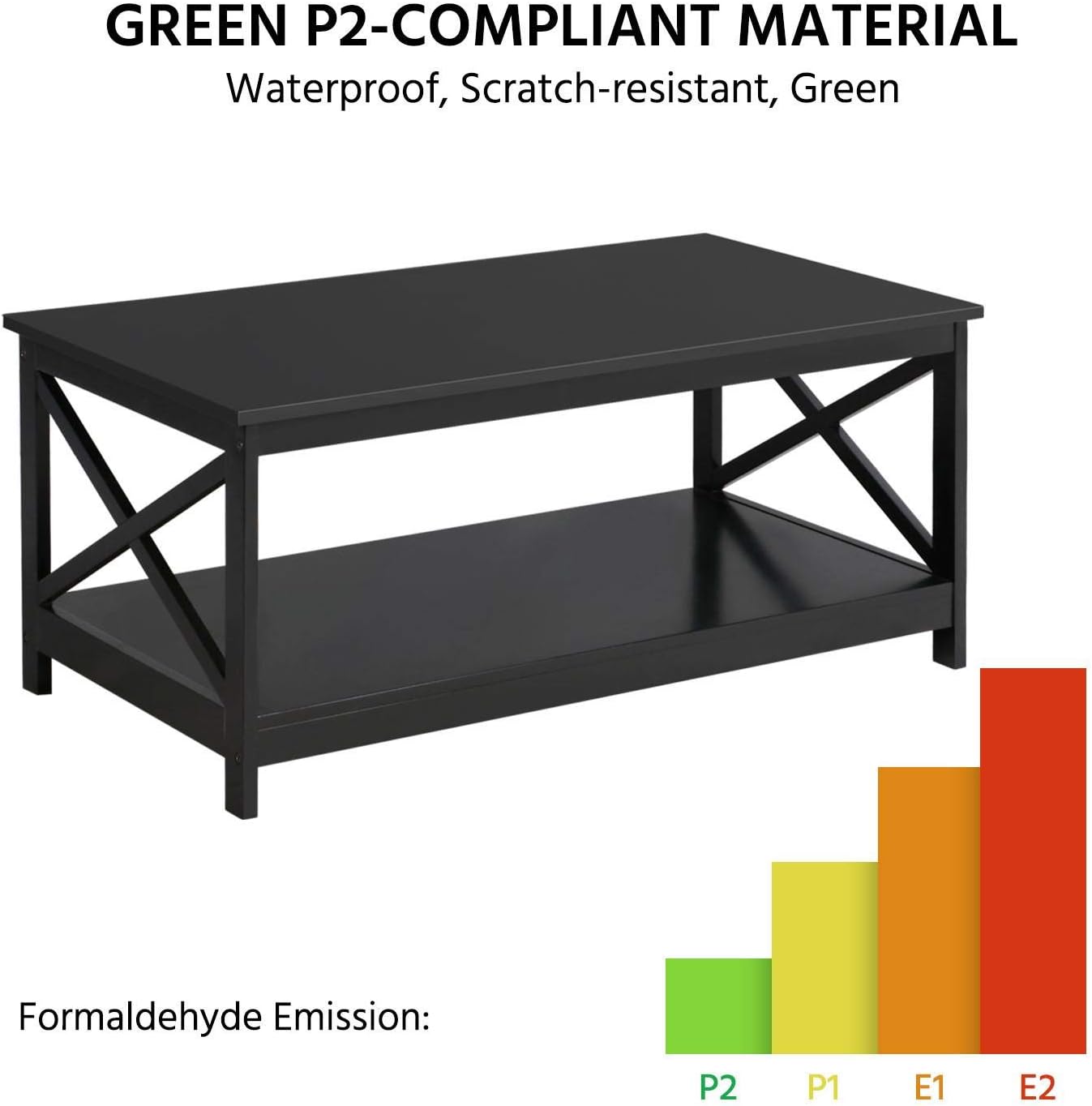 Topeakmart Living Room Table Set of 3, X-Design Occasional Set with 1 Coffee Table and 2 Sofa Side End Tables, Black