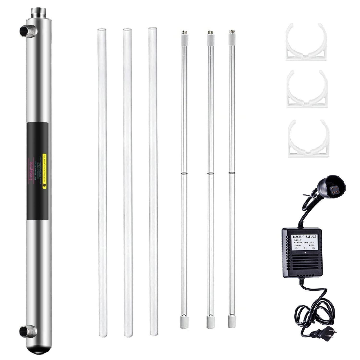 Geekpure 12 GPM Whole House UV Water Filter– UV Water Purifier with Extra 2 UV Filter +2 Quartz Sleeve- (55 Watt)