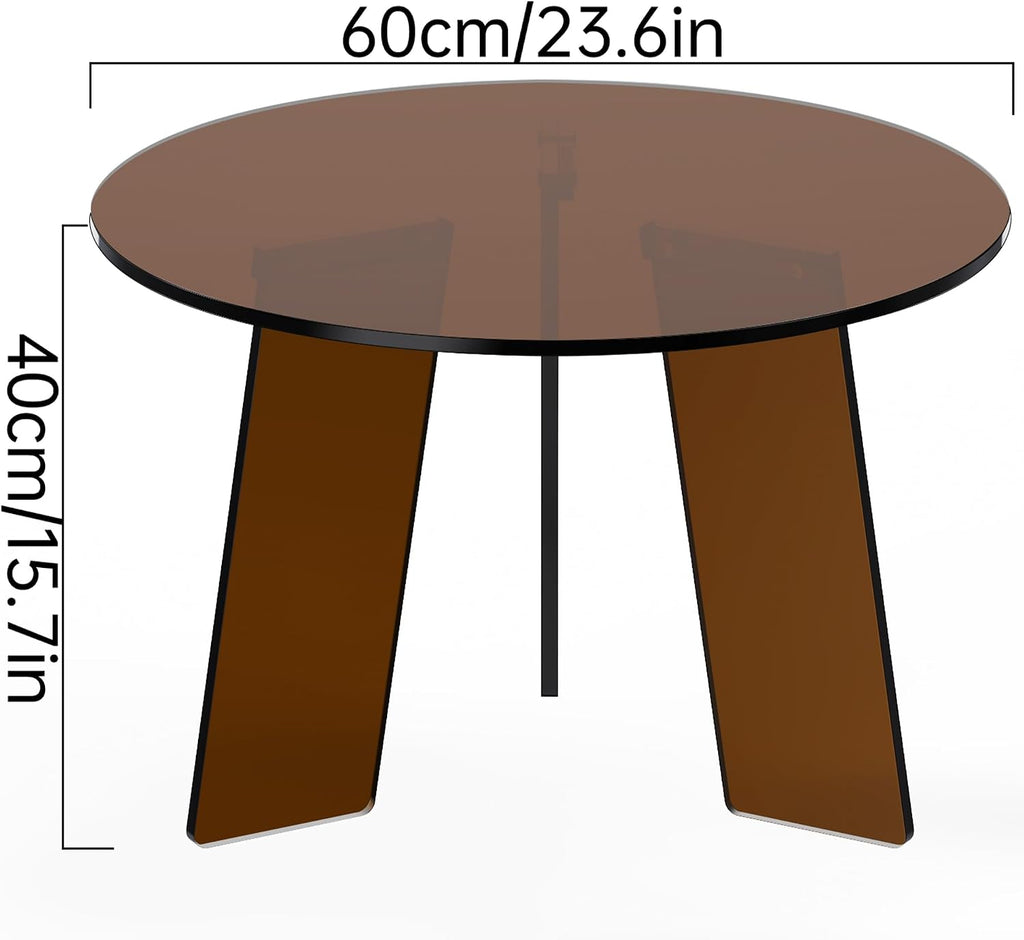 Acrylic Coffee Table Round, Clear Circle Modern Lucite Side Table Legs for Living Room, Bedroom, Office (Dark Brown, 23.6' × 15.7')