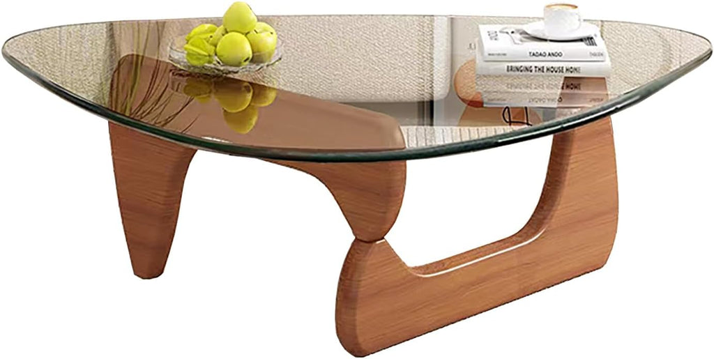 Glass Coffee Table, Mid Century Modern Coffee Table, Coffee Table for Living Room Center Table Suitable for Bedroom Living Room Reception Office Tables (Walnut/Transparent, Large)