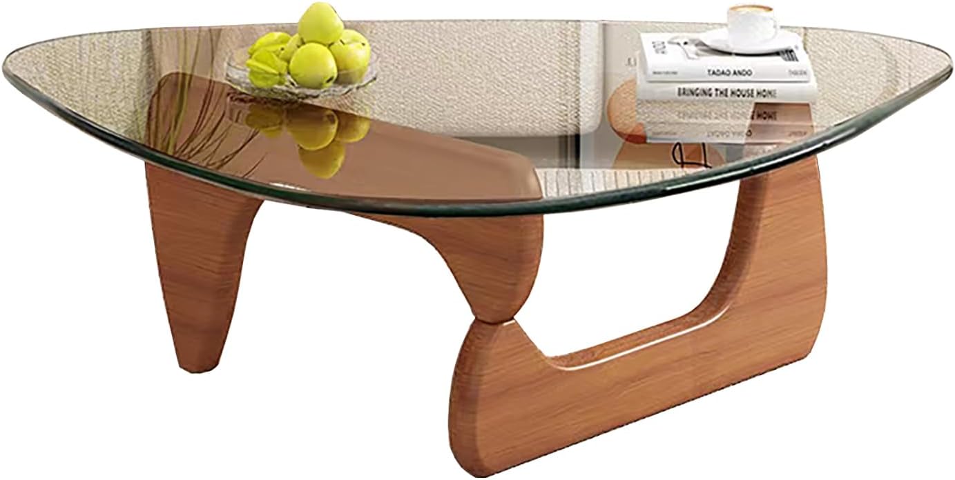 Glass Coffee Table, Mid Century Modern Coffee Table, Coffee Table for Living Room Center Table Suitable for Bedroom Living Room Reception Office Tables (Walnut/Transparent, Large)
