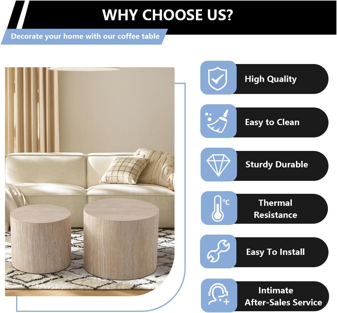 Round Coffee Table Set of 2 Modern Nesting Coffee Tables for Living Room Wave Stripe Round Coffee Table for Living Room Bedroom (K)