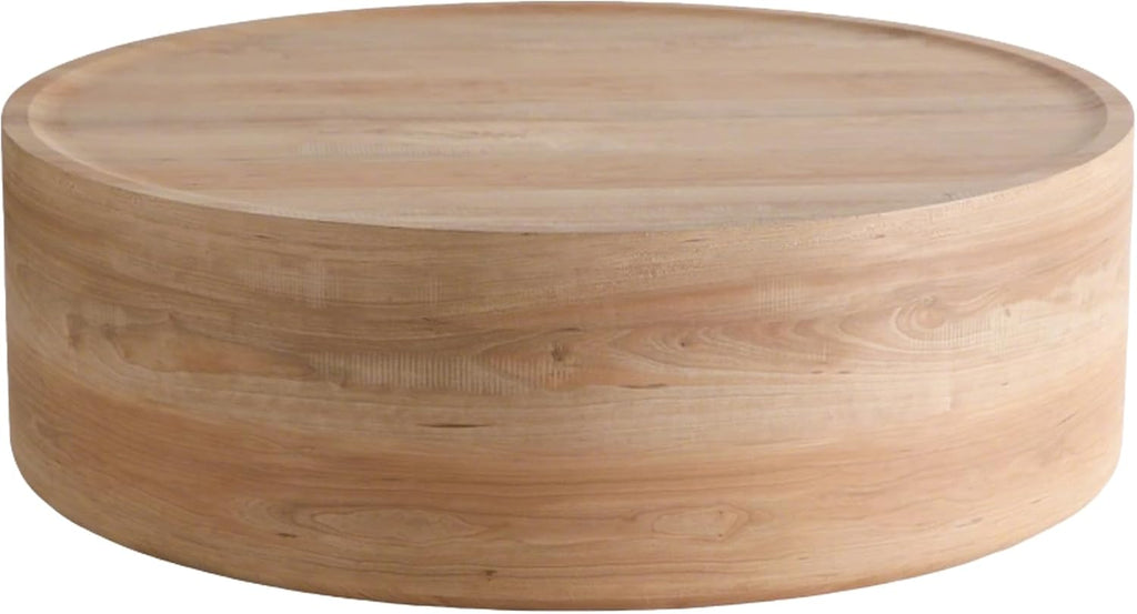 Modern Drum Coffee Table Natural Wood Color Coffee Tables Round Center Table for Living Room Home Office,39.3'- Fully Assembled