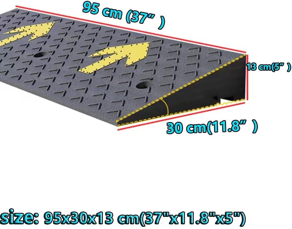 Heavy Duty Cars Curb Ramps, 2' 5' 7' Rise Wheelchair Ramp, Portable Rubber Driveway Ramps Threshold Ramp for Doorway Sidewalk Garage Warehouse(95x30x13 cm(37'x11.8'x5'))