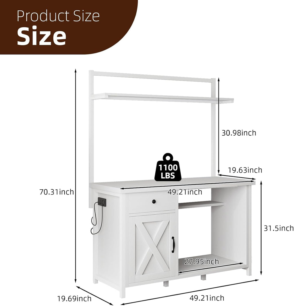 Reptile Tank Stand with Power Outlet, Terrarium Stand with Storage Cabinet, 49' X 20' Tabletop, Aquarium Stand with LED Lights, Reptile Terrarium,Turtle Tank, 1100LBS, White
