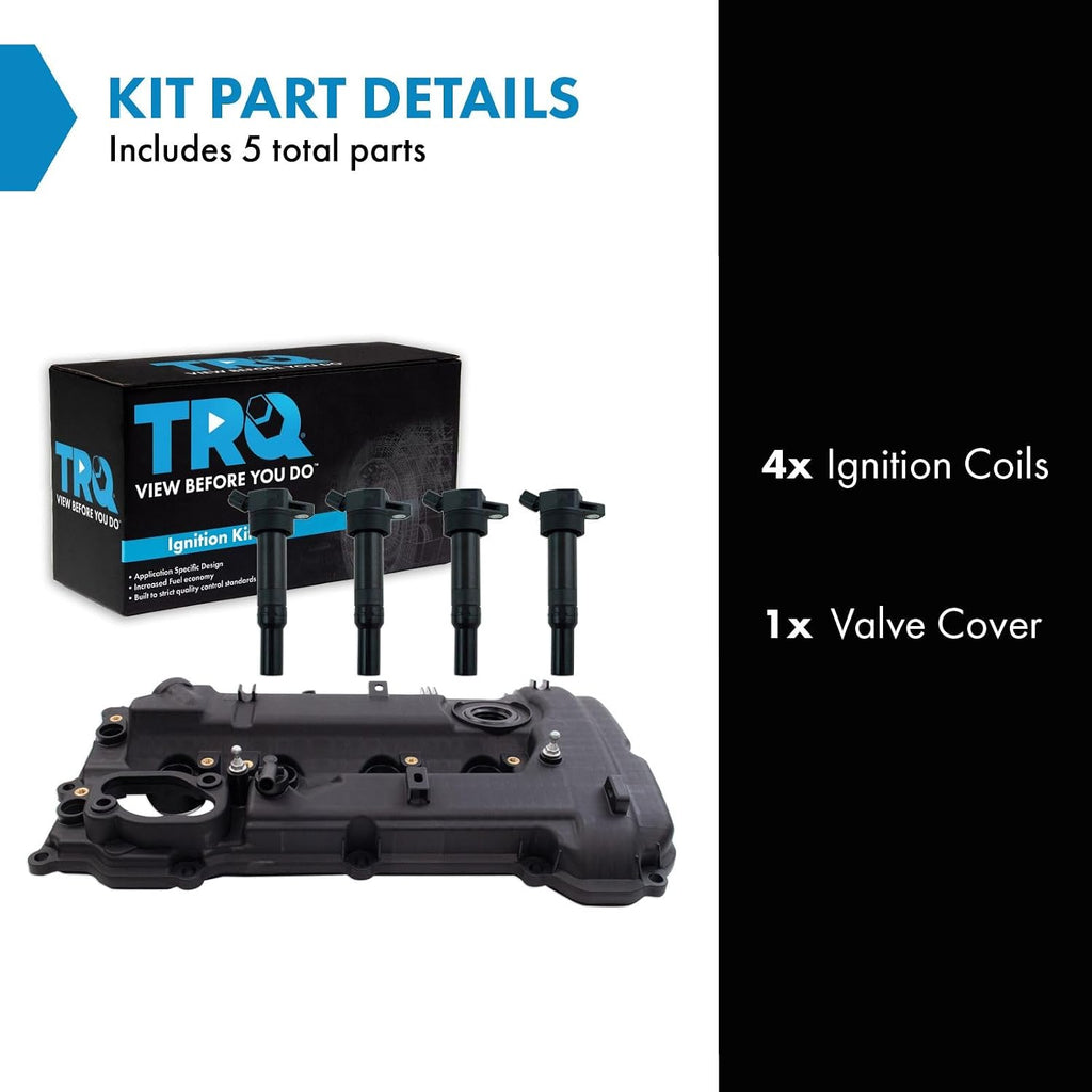 TRQ Ignition Coil Kit 5 Piece Coil on Plug Compatible with 2014 Hyundai Elantra Elantra Coupe Elantra GT Tucson 2014-2020 Kia Forte Forte Koup Forte5 Soul