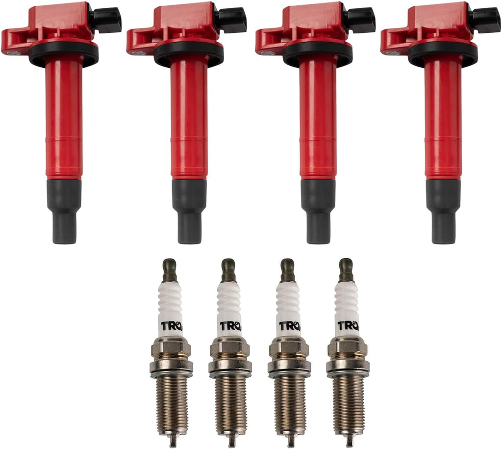TRQ Ignition Coil & Spark Plug Kit Iridium 8 Piece Compatible with 2001-2009 Toyota Prius 2012-2019 Toyota Prius C 2007-2018 Yaris 2000-2005 Echo 2004-2006 Scion xA xB
