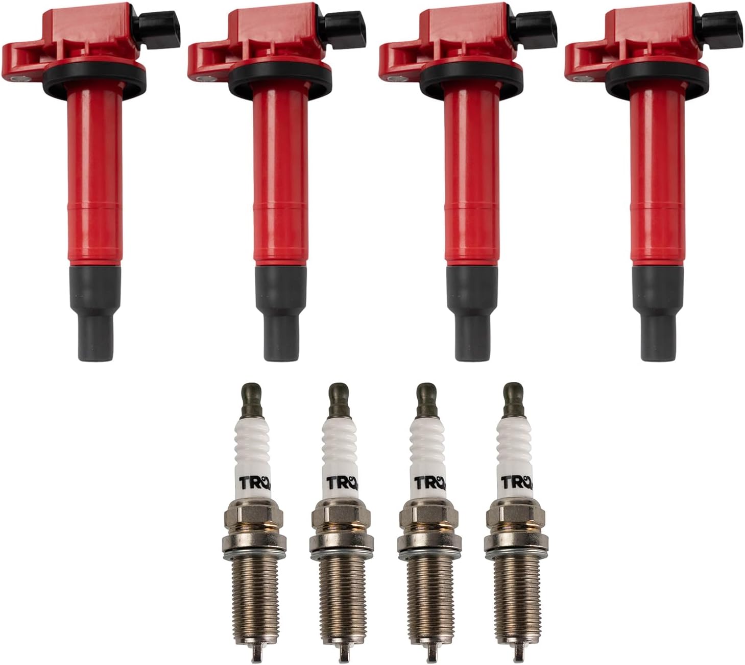 TRQ Ignition Coil & Spark Plug Kit Iridium 8 Piece Compatible with 2001-2009 Toyota Prius 2012-2019 Toyota Prius C 2007-2018 Yaris 2000-2005 Echo 2004-2006 Scion xA xB