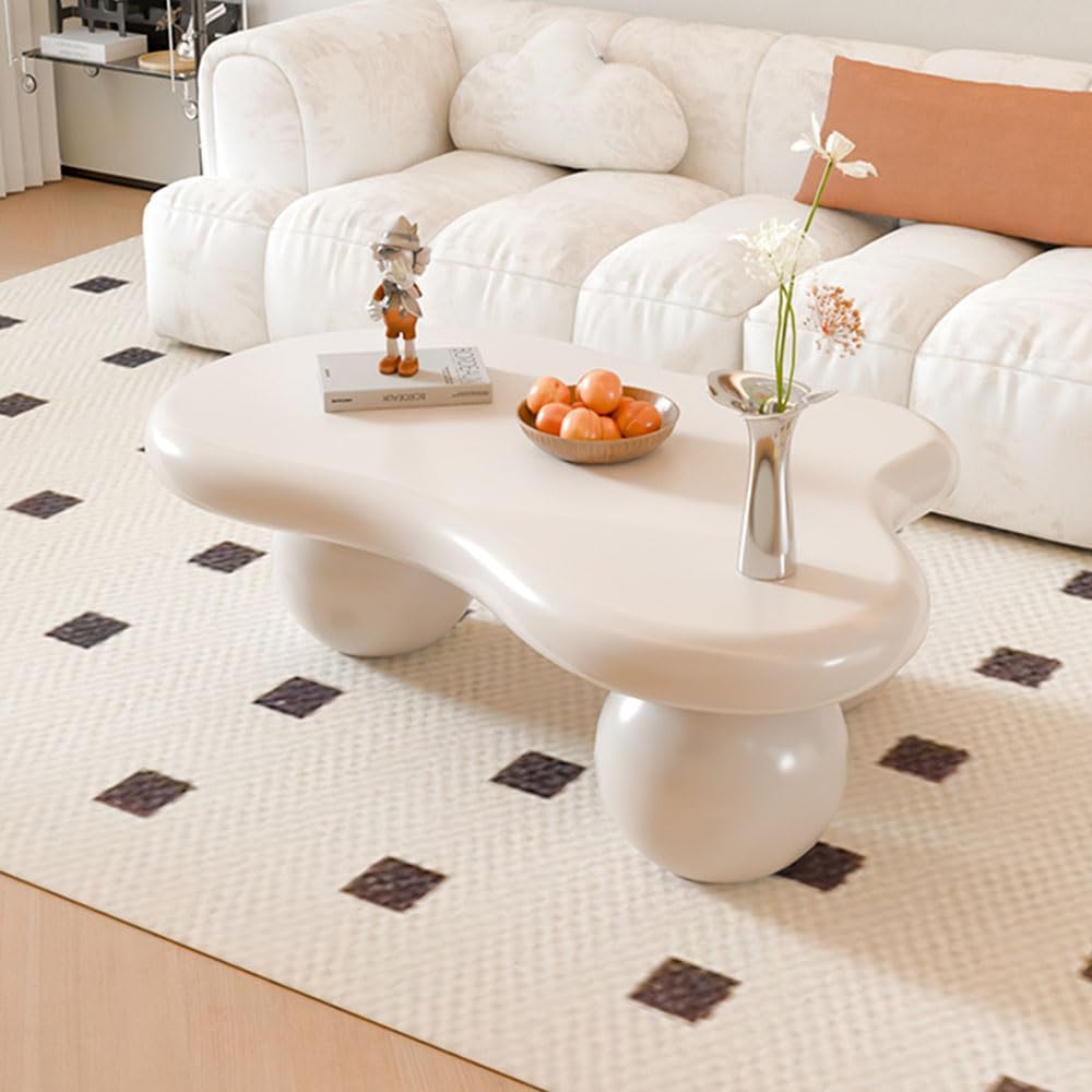 Cloud Coffee Table for Living Room Modern Irregular Coffee Table Asymmetrical Unique Center Table (C White 46in)
