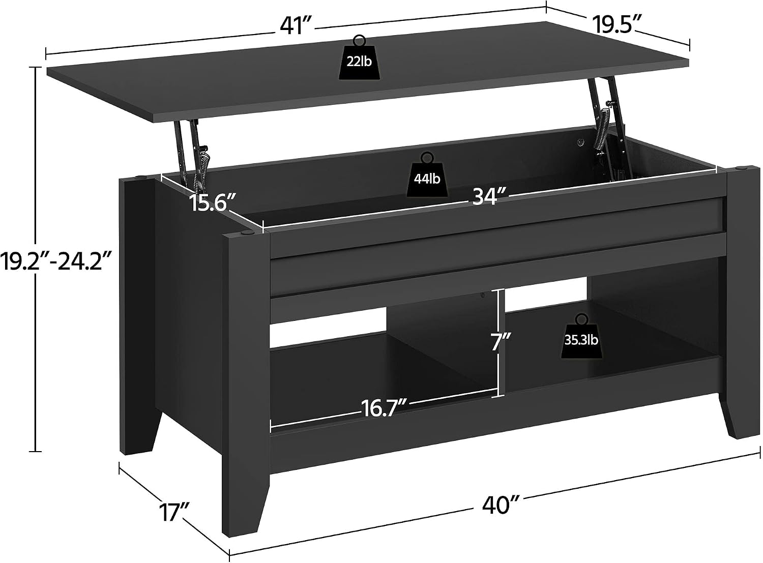 Yaheetech 41in Coffee Table and 2PCS Side Tables Set, Lift Top with Compartment and 3 Tier End Table with Storage Shelf, Living Room Coffee Table with Sofa, Black