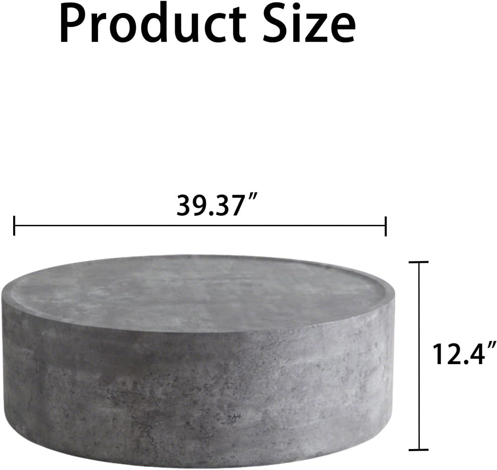 Modern Drum Coffee Table Faux Stone Finish Wood Coffee Tables Concrete Gray Round Center Table for Living Room Home Office,39.3'- Fully Assembled