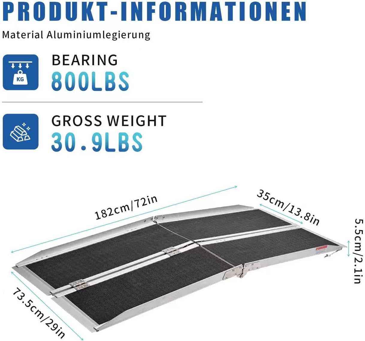 Portable Wheelchair Ramp 6ft, Double Non-Slip, Aluminum Collapsible Wheelchair Ramp, Home Threshold Ramp, YMINCGGM Manufacturing Load Capacity Up to 800lbs, Suitable for Doorways, Steps