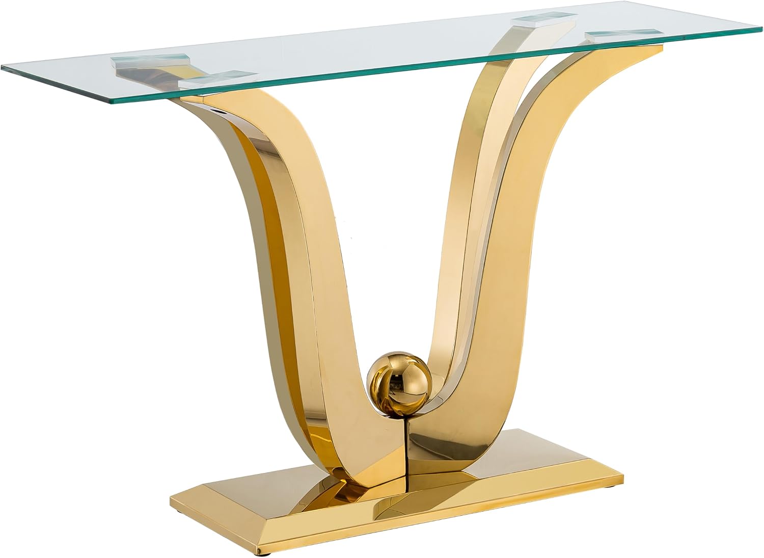 SSLine 1 Piece Living Room Console Table Luxury Glass Entryway Table, Modern Gold Console Table with Flower-Shape Stainless Steel Pedestal Base for Living Room Hallway Corridor(1 Console Table)