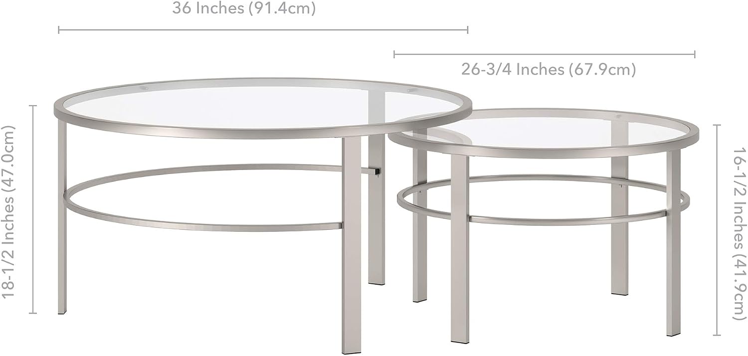 Henn&Hart Round Nested Coffee Table in Satin Nickel, Modern coffee tables for living room, studio apartment essentials, 36' Wide