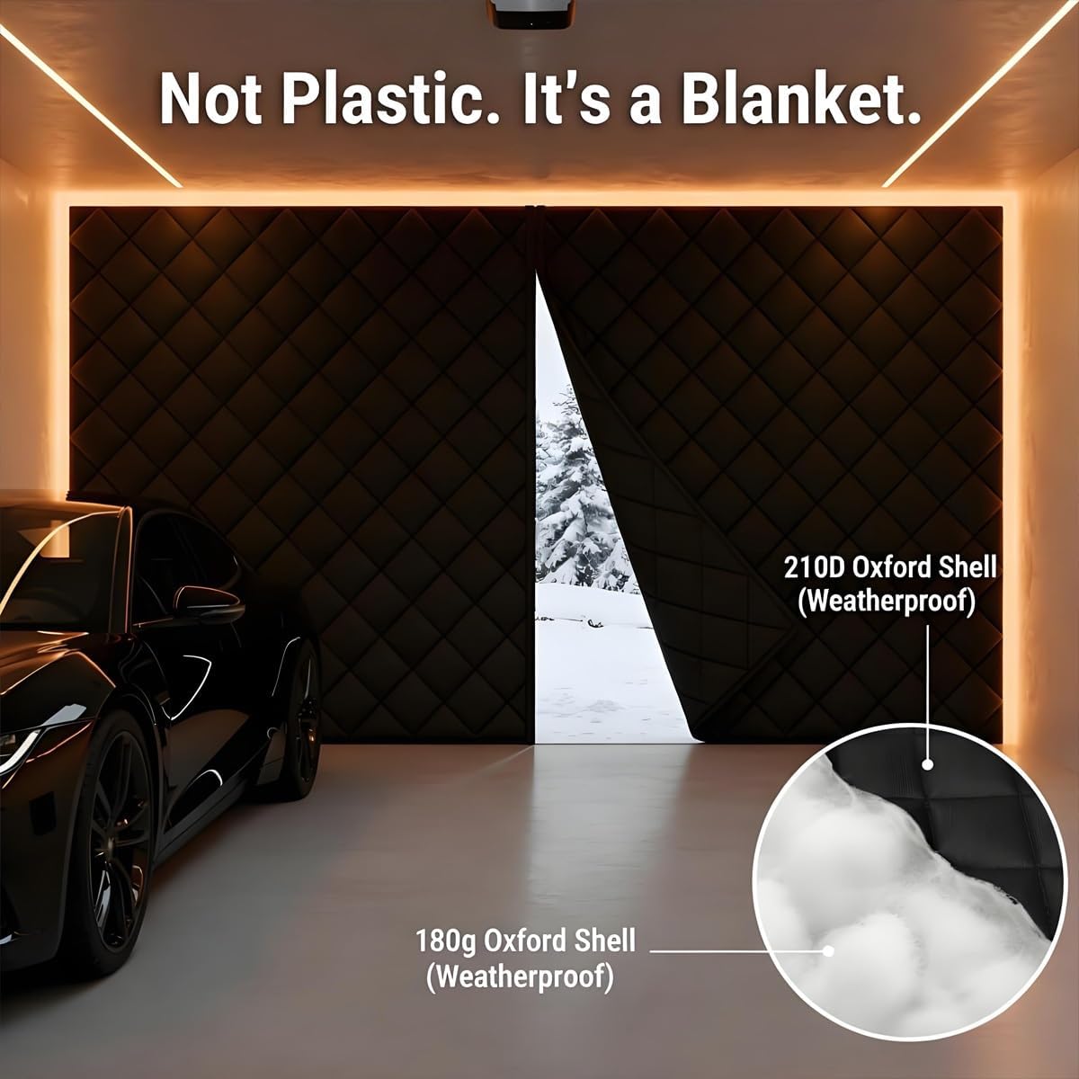 Garage Door Insulation Kit for Winter, Magnetic Thermal Screen Curtain for 2 Car Garage & Warehouse, Heavy Duty Soundproof Cotton Blanket, Windproof Draft Stopper Cover(Black,16x12FT)