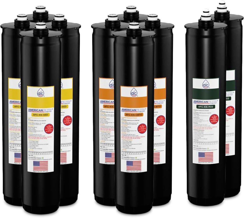 American Filter Company® Brand Model # AFC-KN-YOG Water Filters, Compatible with Kinetico® K5 systems, Cartridge set (Part # 9309A, 9306B & 12752A) Yellow/Orange/Green - 2 Year Pack
