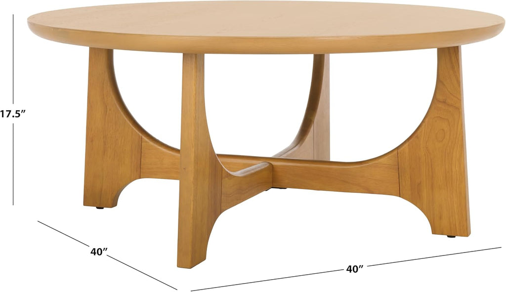 SAFAVIEH Couture Collection – Sasha Contemporary Natural Oak Veneer Round Coffee Table, Sculptural Modern Living Room Table (SFV2128D)