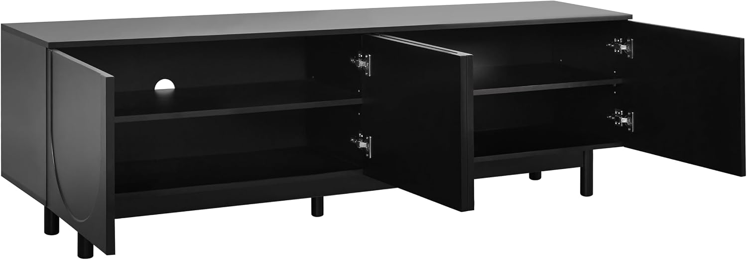 Ball & Cast Modern TV Stand with Arch Cabinets for TVs up to 78', Minimalist Entertainment Center w/Solid Wood Legs and Adjustable Shelves, Media Console for Living Room,Black