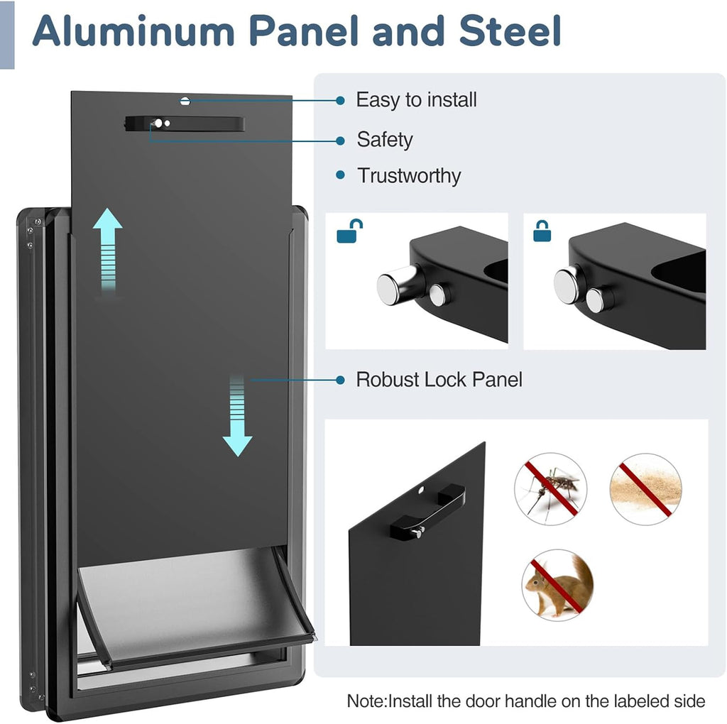 Aluminum XL Dog Door for Exterior Door,Open Size:24.4' H x 13.8' W,Heavy Duty Doggy Door with Enclosed Magnetic Flaps,Extreme Weather Doggie Doors (Balck, X-Large)