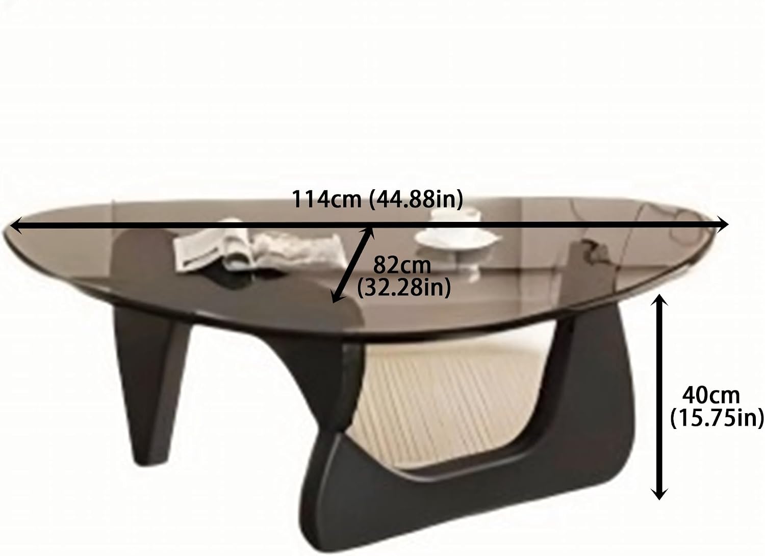EASYSOUL Modern Glass Coffee Table, 44.88' D x 32.28' W x 15.75' H, Abstract Round Tea Tables for Living Room Home Office Industrial Cocktail Tables (Black-Gray Glass, 44.88')