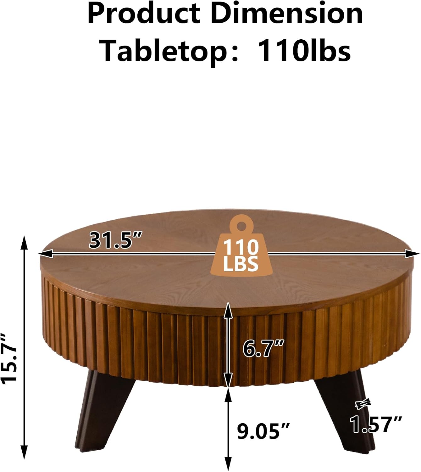 Setawix 31.5' Round Coffee Table with Storage Space, Small Side Tea End Table for Living Room, Wooden Rustic Coffee Table, Storage Entry Way Table, Natural