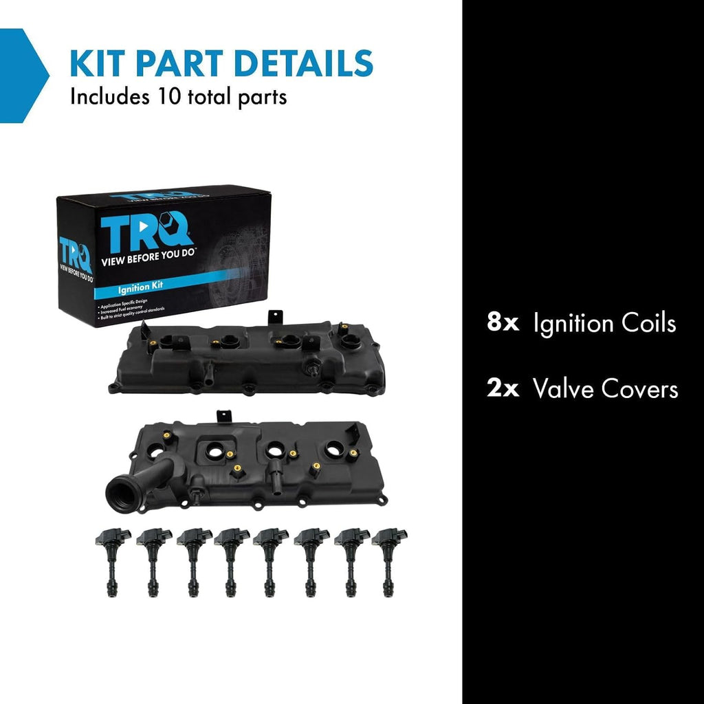 TRQ Ignition Coil Kit 10 Piece Valve Cover Compatible with 2007-2010 INFINITI QX56 2007-2015 Nissan Armada 2008-2012 Pathfinder 2008-2015 Titan 2012-2015 NV2500 2012-2015 NV3500