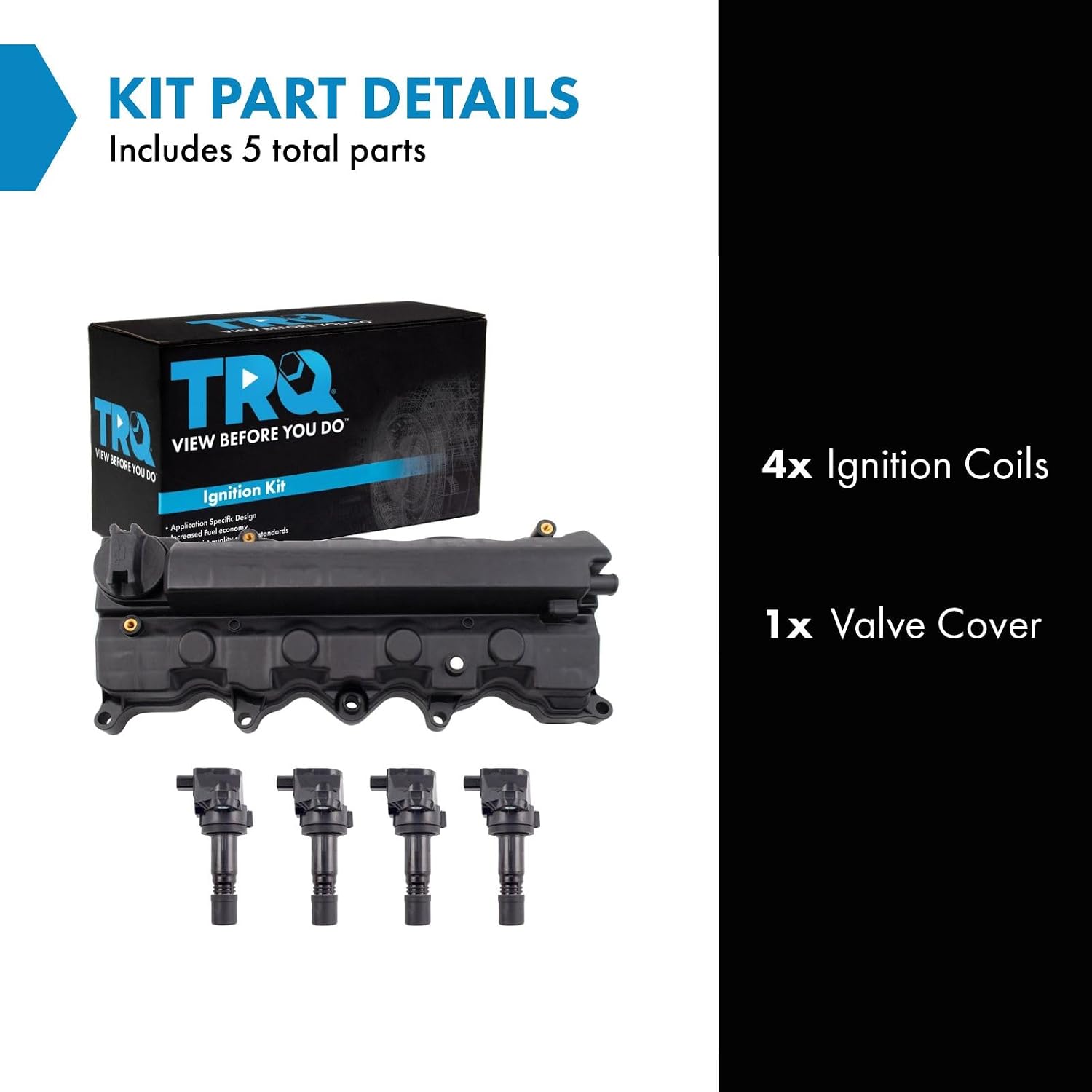 TRQ Ignition Coil Kit 5 Piece Coil on Plug Compatible with 2013-2015 Acura ILX 2012-2015 Honda Civic 2016-2019 HR-V