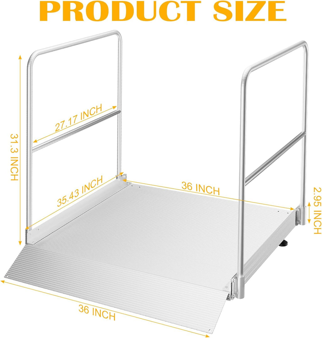 Aluminum Wheelchair Ramp with Handrails, Adjustable Height 3.4' to 7.2' & 880 lbs Capacity, Non-Slip Portable Threshold Ramp for Doorways, Steps, Curbs, Scooters and Walkers