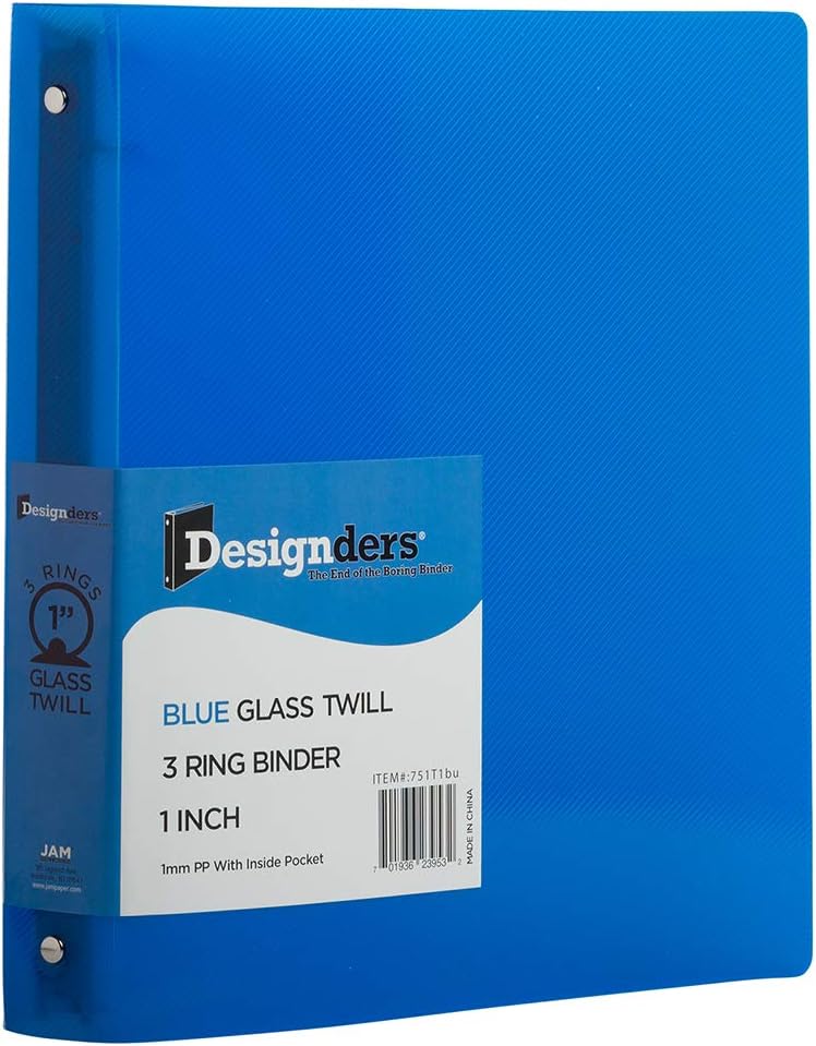 JAM PAPER Plastic 1 inch Binders - Blue 3 Ring Binder - Bulk 24/Pack