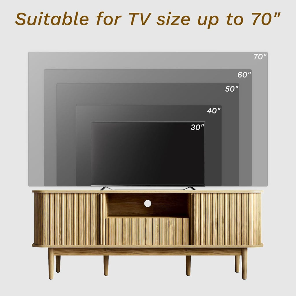MAISONARIA Living Room Table Sets of 2, Fluted Coffee Table & Dresser TV Stand, Coffee Table with Storage, Sliding Doors TV Stand for Living Room (Natural)