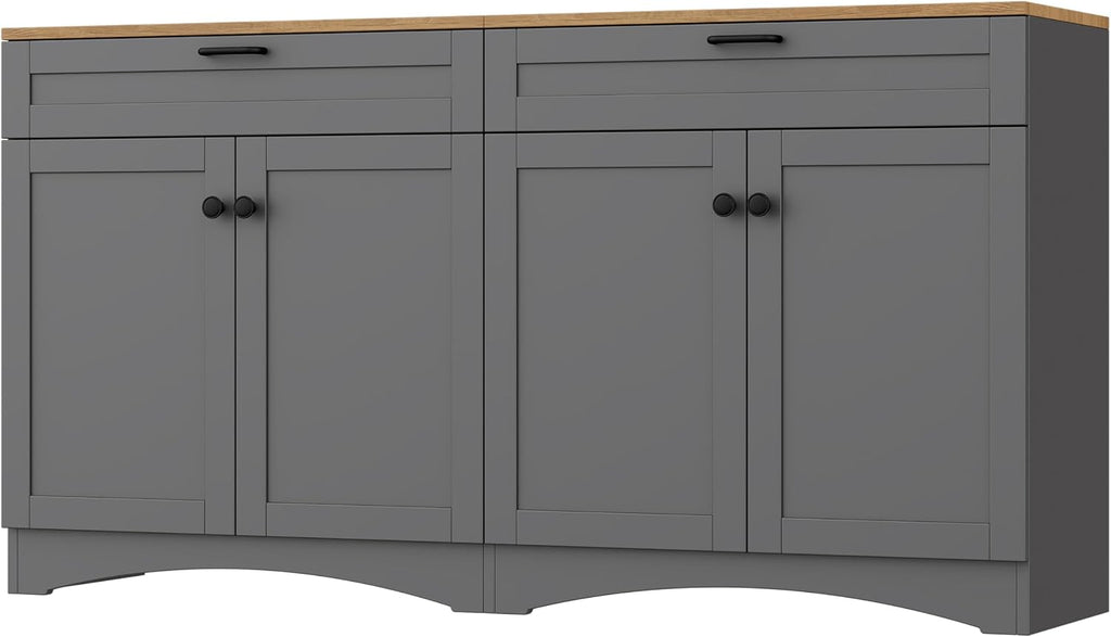 Ball & Cast Farmhouse TV Stand with 2 Drawers for TVs up to 70',Wood Grain Sideboard Buffet Cabinet w/Rustic Handles and Adjustable Shelf,Entertainment Center for Living Room,Bedroom,Grey