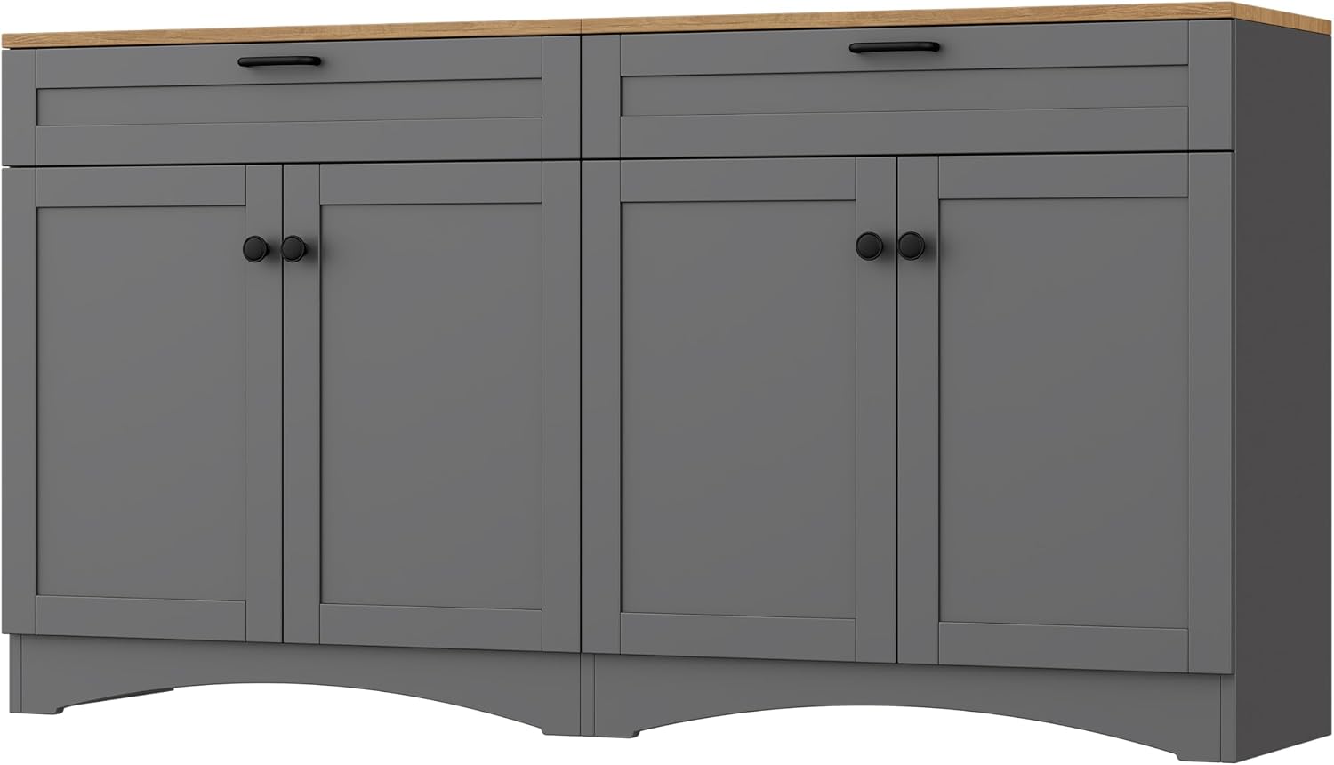 Ball & Cast Farmhouse TV Stand with 2 Drawers for TVs up to 70',Wood Grain Sideboard Buffet Cabinet w/Rustic Handles and Adjustable Shelf,Entertainment Center for Living Room,Bedroom,Grey