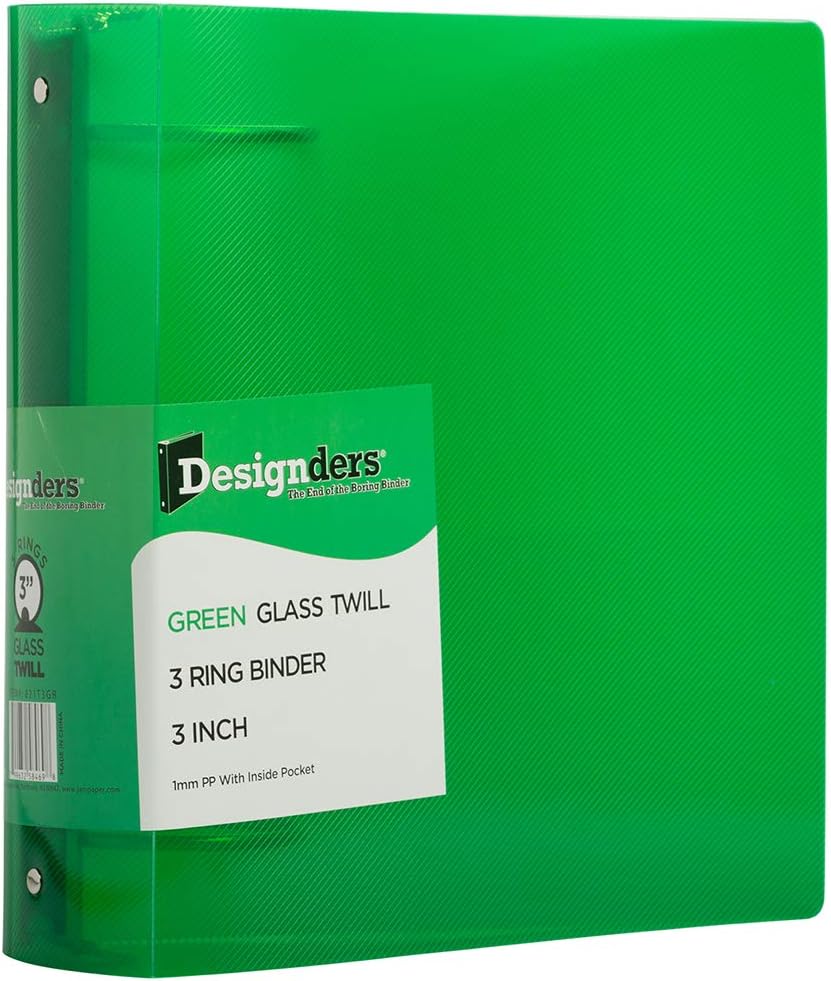 JAM PAPER Plastic 3 inch Binders - Green 3 Ring Binder - Bulk 10/Pack