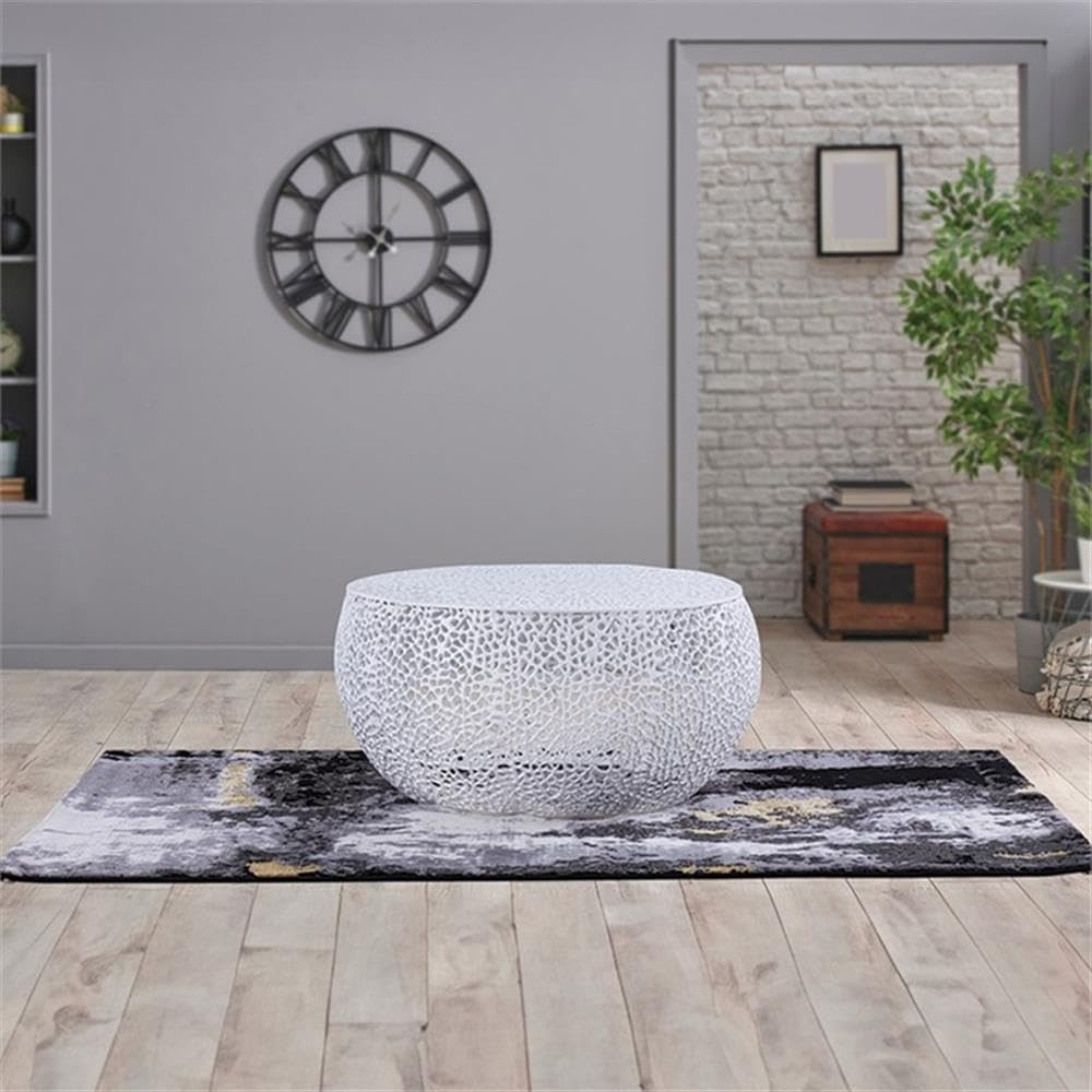 Pemberly Row Round Coffee Table, 32 x 32 x 16 in, Aluminum Casting, White Finish, Modern Contemporary Style, Durable Living Room Table with Sleek Design