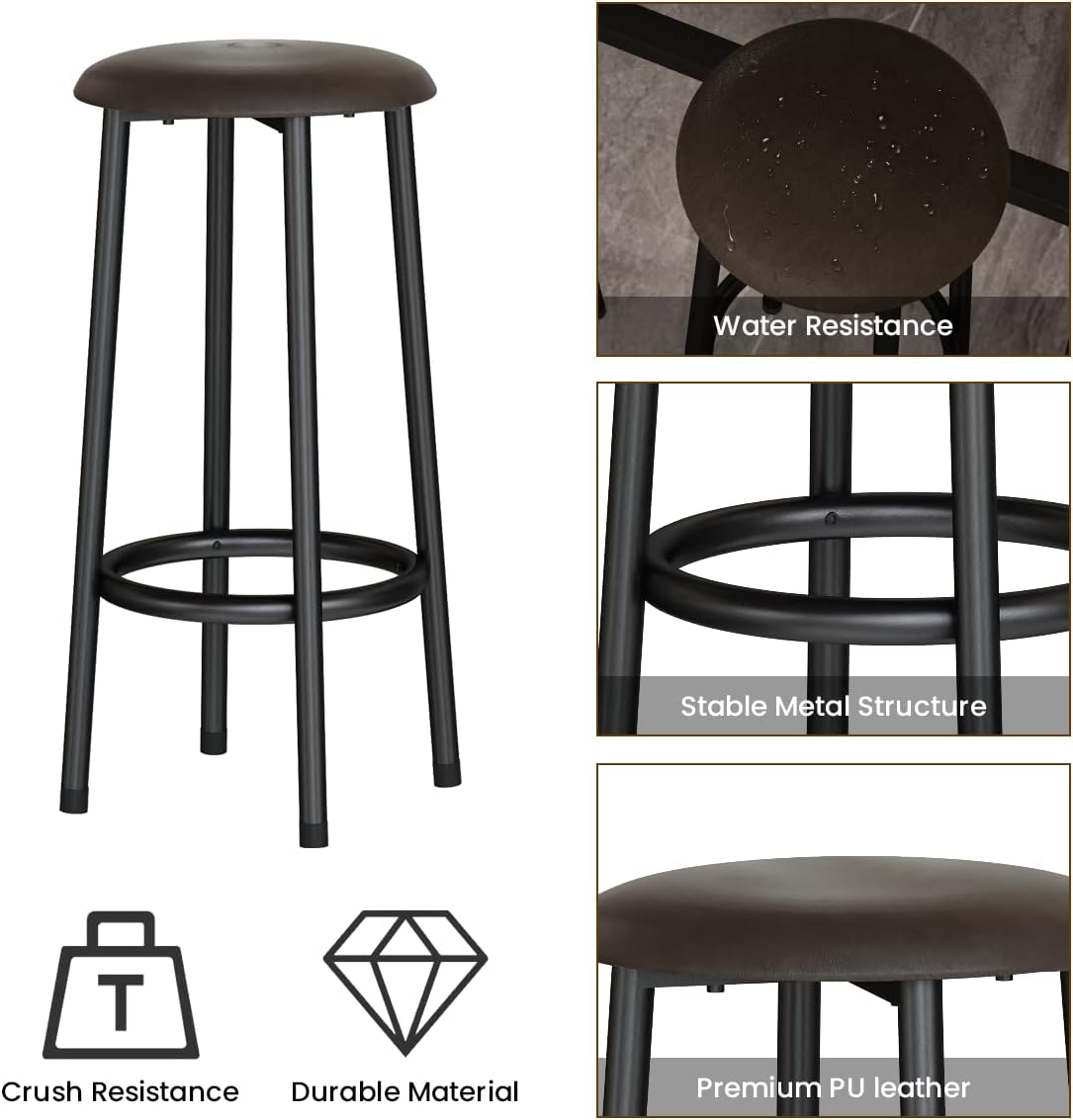 AWQM 47.2' Bar Table Set of 2,Faux Marble Pub Height Table and Chairs Set of 2 with Upholstered Stools,3 Piece Bar Table and Chairs Set Dining Table Set for Living Room,Kitchen,Bar,White & Brown