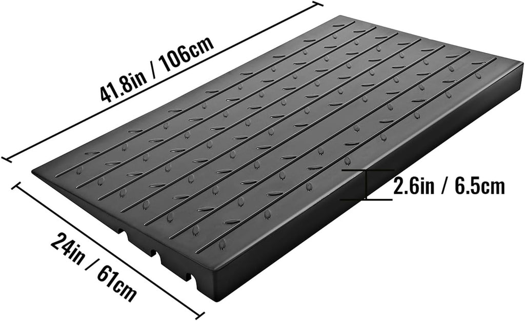 Happybuy Rubber Threshold Ramp, 2.6' Rise, Doorway Ramp with 3 Channels Cord Cover, Solid Rubber Angled Entry Ramp, 2202 lbs Load Capacity for Wheelchairs and Scooters