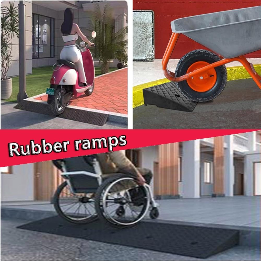 Portable Curb Ramps 2' 4' Rise Rubber Threshold Ramp, Lightweight Wheelchair Ramp, Outdoor Driveway Ramps for Sidewalk Steps Garage Cars(50x50x17 cm (20'x20'x6.7'))