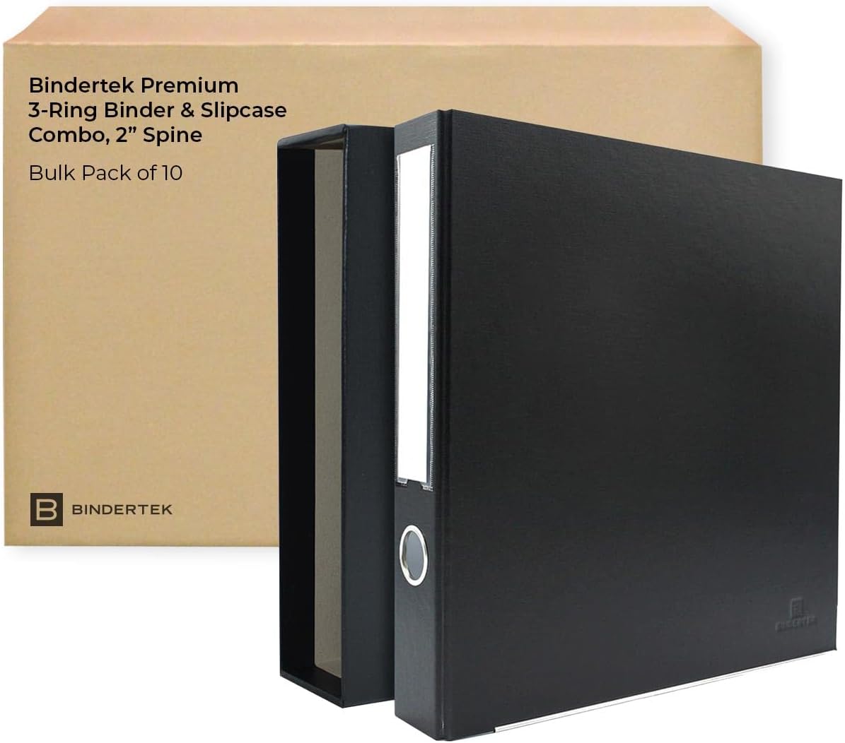 3-Ring Premium Binder & Slip Case Combo, Pack of 10 - Black, 2' Spine Width, 325 Sheet Capacity, 1.25' D-Rings, Linen-Textured Covers, Steel Reinforced Edges by Bindertek