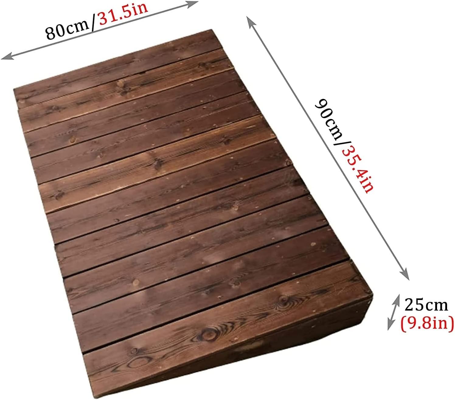 GUNEL 4inch/7inch/8inch/10inch Rise Threshold Ramp for Doorways, Portable Wooden Curb Transition Ramps for Curb/Driveway/Garage Door/Stair/Sheds, Non Slip Surface (Size : 90x80x25cm)