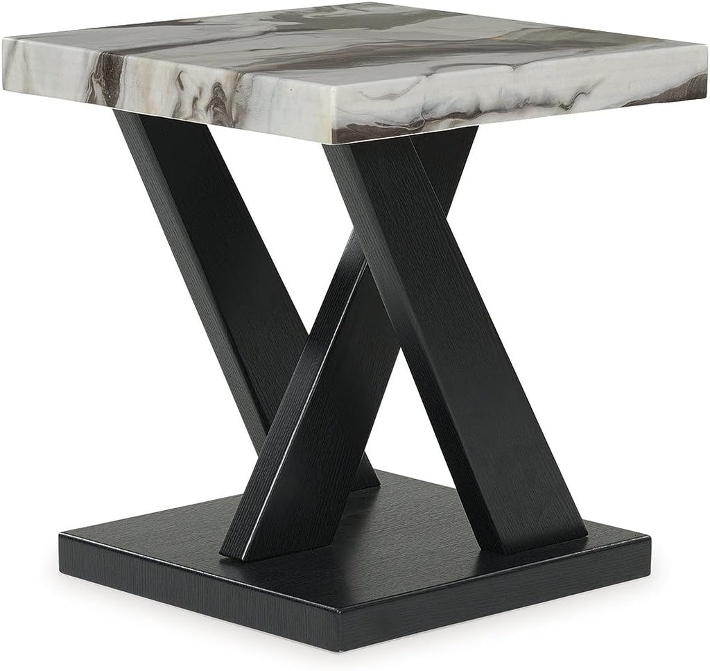 Signature Design by Ashley Cendill Contemporary Faux Marble Table with Casters, Set of 3, White & Black